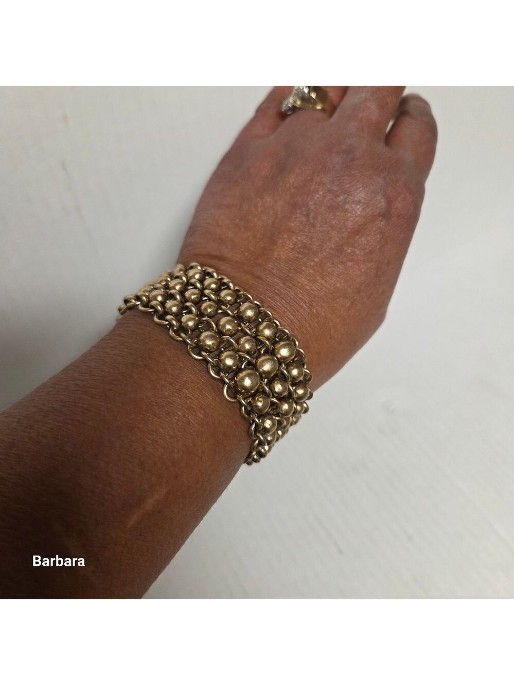 Kenneth Cole "Reaction" Gold-tone Brass Expandable Metal Beaded Cable Bracelet